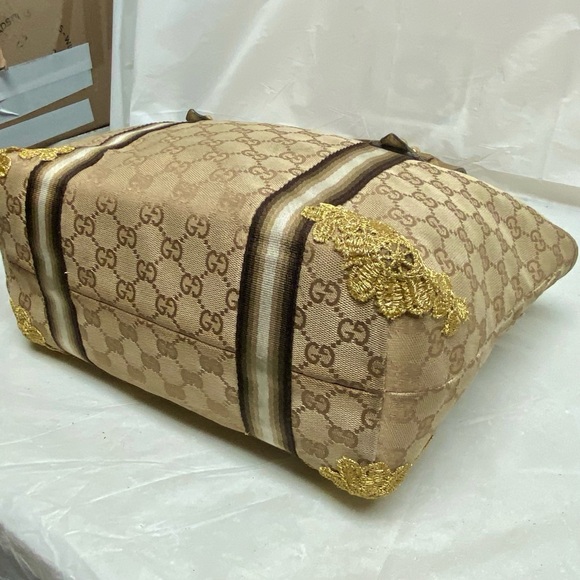 Vintage, Gucci, GG Coated Canvas with Gold Leather Shoulder Strap 11in x 8.5in - Picture 8 of 13
